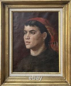 Girl Portrait Original Antique 1930s Oil Painting, Framed