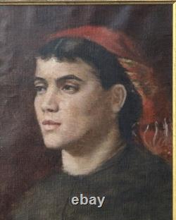 Girl Portrait Original Antique 1930s Oil Painting, Framed