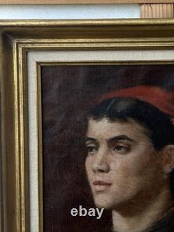 Girl Portrait Original Antique 1930s Oil Painting, Framed