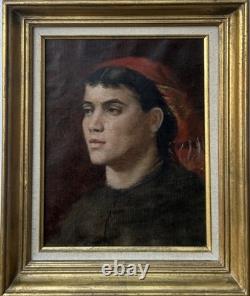 Girl Portrait Original Antique 1930s Oil Painting, Framed