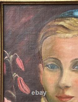 Girl Portrait Original Antique Oil Painting, 1950s, Handmade, Paris School