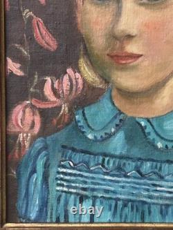 Girl Portrait Original Antique Oil Painting, 1950s, Handmade, Paris School