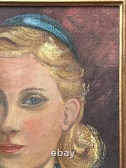 Girl Portrait Original Antique Oil Painting, 1950s, Handmade, Paris School