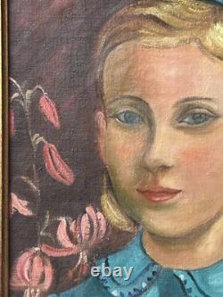 Girl Portrait Original Antique Oil Painting, 1950s, Handmade, Paris School