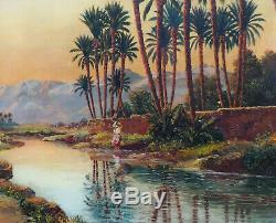 Grand & Beautiful Orientalist Painting 1940. Vast Animated Landscape Of The South Algerian