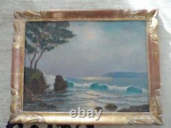 Great Hsp Ancient Seaside Mediterannee Signee Tb Frame Wood Dore A Cle