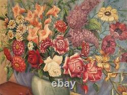 Great Old Tableau. Bouquet Of Flowers. Oil Painting On Wood Panel