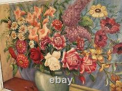 Great Old Tableau. Bouquet Of Flowers. Oil Painting On Wood Panel