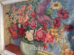 Great Old Tableau. Bouquet Of Flowers. Oil Painting On Wood Panel