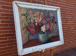 Great Old Tableau. Bouquet Of Flowers. Oil Painting On Wood Panel