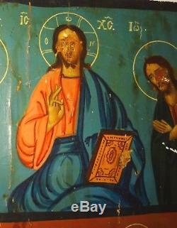 Greek Icon Two Paintings Oil On Wood 19 ° Siecle Greek Painted Icon
