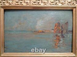 Guglielmo Ciardi Superb Painting Xixth Lagoon Venice Oil On Wood Signed Frame