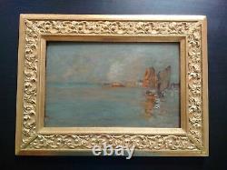 Guglielmo Ciardi Superb Painting Xixth Lagoon Venice Oil On Wood Signed Frame