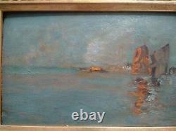 Guglielmo Ciardi Superb Painting Xixth Lagoon Venice Oil On Wood Signed Frame