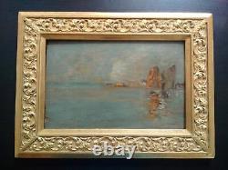 Guglielmo Ciardi Superb Painting Xixth Lagoon Venice Oil On Wood Signed Frame