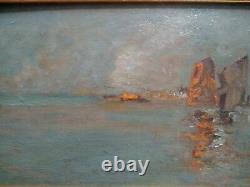 Guglielmo Ciardi Superb Painting Xixth Lagoon Venice Oil On Wood Signed Frame