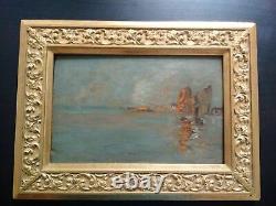 Guglielmo Ciardi Superb Painting Xixth Lagoon Venice Oil On Wood Signed Frame