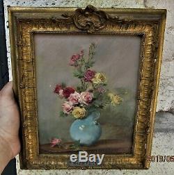 Gustave Bienvêtu (1850-1916) Oil On Woodvase Of Rosesframe / Original Plate