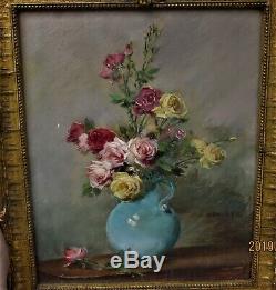 Gustave Bienvêtu (1850-1916) Oil On Woodvase Of Rosesframe / Original Plate