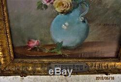 Gustave Bienvêtu (1850-1916) Oil On Woodvase Of Rosesframe / Original Plate