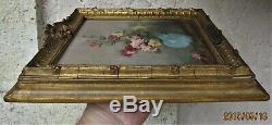 Gustave Bienvêtu (1850-1916) Oil On Woodvase Of Rosesframe / Original Plate