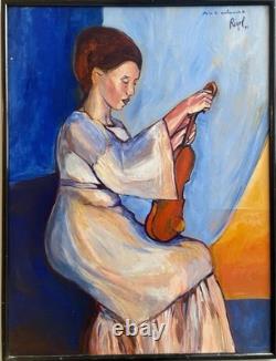 Guy Reyol Loyer Oil on Panel Woman Violinist Signed Dated 1987 63x48