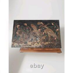 H. Blanchard, painting on wood with relief decoration in a Japanese style featuring birds, 19th century