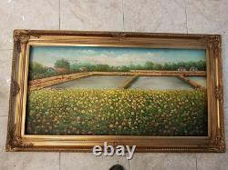 Hand-Painted Square Oil on Canvas with Baroque Gold Leaf Wooden Frame