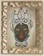 Hand-painted Square Oil On Canvas With Wooden Frame And Moor's Head Sicily