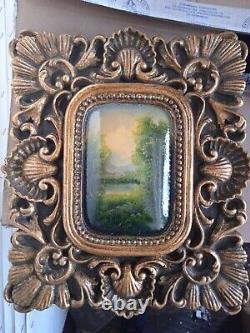 Hand-painted square landscape oil painting on wooden frame with baroque gold or classic 31x36