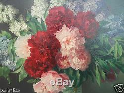 Haton. Table Oil Painting Bouquet Of Flowers Frame Restoration. 81cm X 97cm