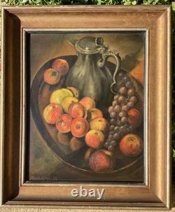 Henderson Ec. American Old Painting Signed Oil on Wood Still Life from 1932