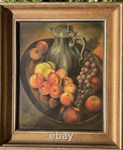Henderson Ec. American Old Painting Signed Oil on Wood Still Life from 1932
