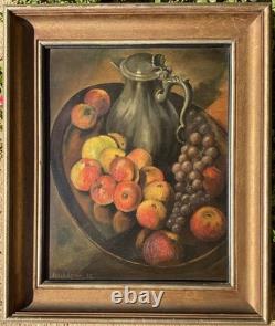 Henderson Ec. American Old Painting Signed Oil on Wood Still Life from 1932