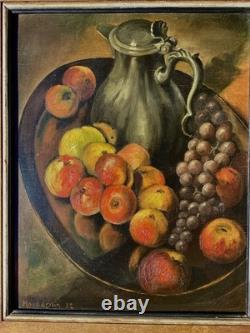 Henderson Ec. American Old Painting Signed Oil on Wood Still Life from 1932