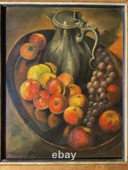 Henderson Ec. American Old Painting Signed Oil on Wood Still Life from 1932