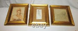 Henri Bouvet (1859-1945) Suite Of 3 Drawings Golden Wood Frames 19th Century