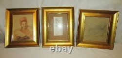 Henri Bouvet (1859-1945) Suite Of 3 Drawings Golden Wood Frames 19th Century