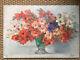 Henri Buron (1880-1969) Bouquet Of Flowers Large Oil On Wood Signed, 1945