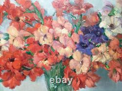 Henri Buron (1880-1969) Bouquet of Flowers Large Oil on Wood Signed, 1945