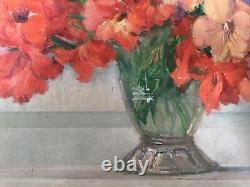 Henri Buron (1880-1969) Bouquet of Flowers Large Oil on Wood Signed, 1945