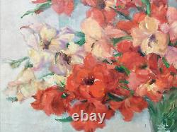 Henri Buron (1880-1969) Bouquet of Flowers Large Oil on Wood Signed, 1945