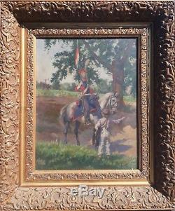 Henri Chartier Napoleon Soldier Stop Genre Panel Oil French Art Table