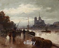 Henry Malfroy Painting Landscape Notre-dame Paris Docks Seine Impressionism Rain