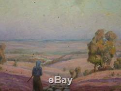 Henry Marie Charry Wood Painting Circa 1920 Painter Lorrain Bergere And Sheep