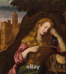 Holy Mary Magdalene Penitent. 17th Century Painting. Tuscany School. 120 CM