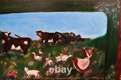 Horrified Berger. Poya. Oil On Wood Painting Signed Girard. Table 41x101 CM