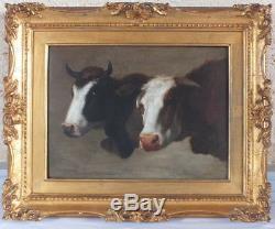 Hsp Oil On Panel 19th 2 Heads Of Cow Signed Rosa Bonheur