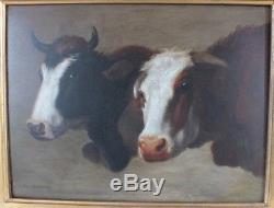 Hsp Oil On Panel 19th 2 Heads Of Cow Signed Rosa Bonheur