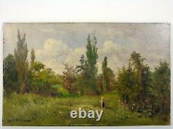 Hsp XIX Eme Ecole De Barbizon Landscape Bergere Poules Burgundy Signed A Perdreau